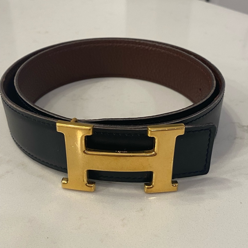 Hermes reversible H belt. Size 75. Black and brown leather.